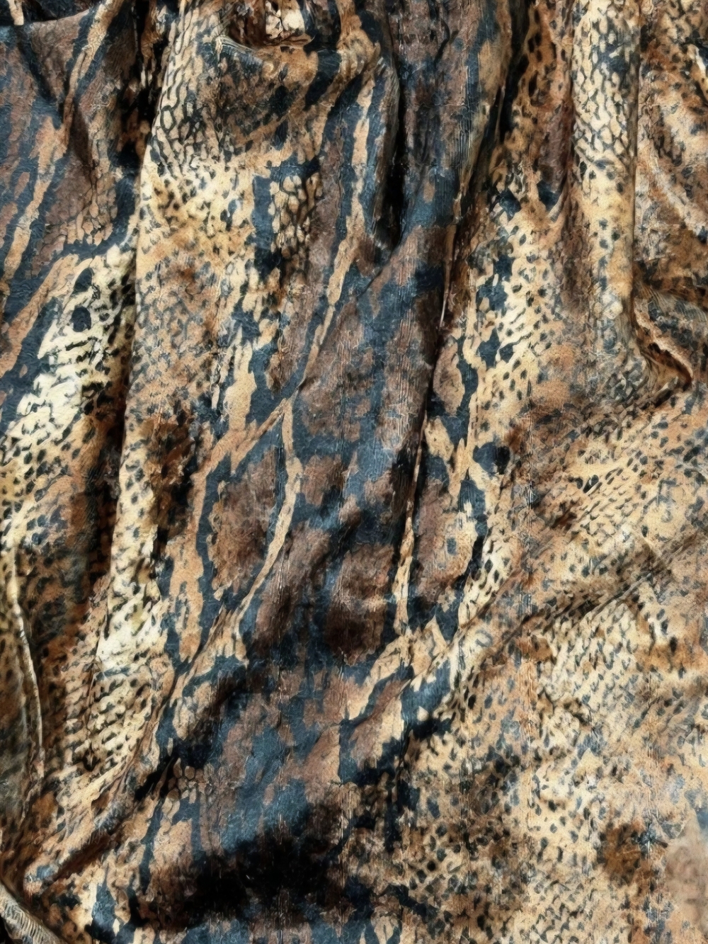 Snakeskin Print Stretch Velvet Fabric in Brown and Black Snake Skin